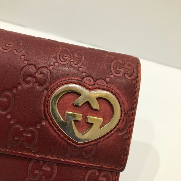 Gucci Burgundy Leather Long Wallet Sku#84577 (Gently used,discoloration,rubbing) - Picture 10 of 16